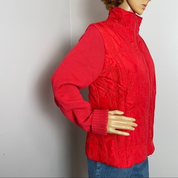 Coldwater Creek Grannycore Sweater Jacket – Quilted Front – Zip Up – Red – Size - Picture 8 of 16